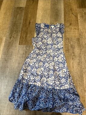 Jcrew Blue Floral Ruffle Hem Dress